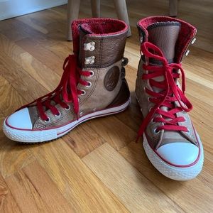 Converse Tan and Brown Suede High Top Sneakers